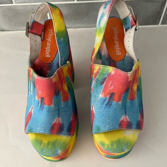 JEFFREY CAMPBELL Mattix Tie-Dye Platform Sandal Size 6 70’s Retro Boho Hippie - Picture 2 of 12